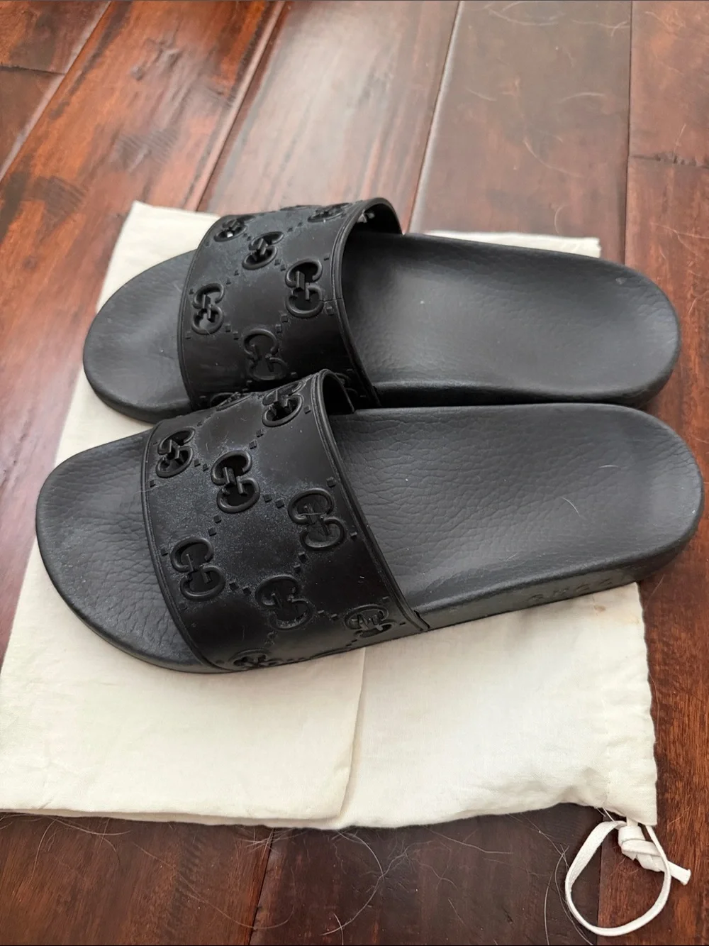 Gucci Black GG Rubber Slide Sandals